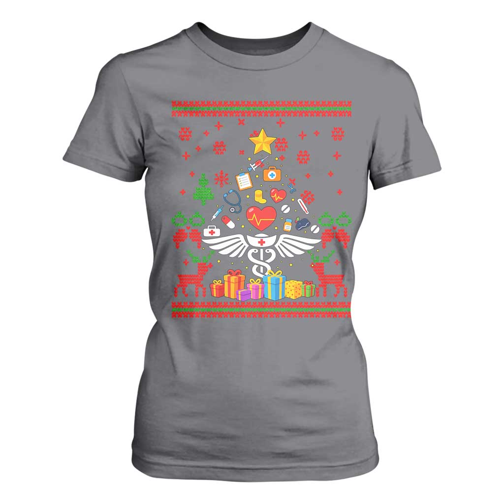 Funny Christmas Healthcare Worker T Shirt For Women Nurses And Doctors Pine Tree TS12 Charcoal Print Your Wear