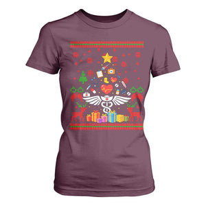 Funny Christmas Healthcare Worker T Shirt For Women Nurses And Doctors Pine Tree TS12 Maroon Print Your Wear
