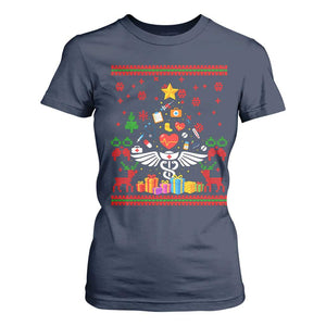 Funny Christmas Healthcare Worker T Shirt For Women Nurses And Doctors Pine Tree TS12 Navy Print Your Wear