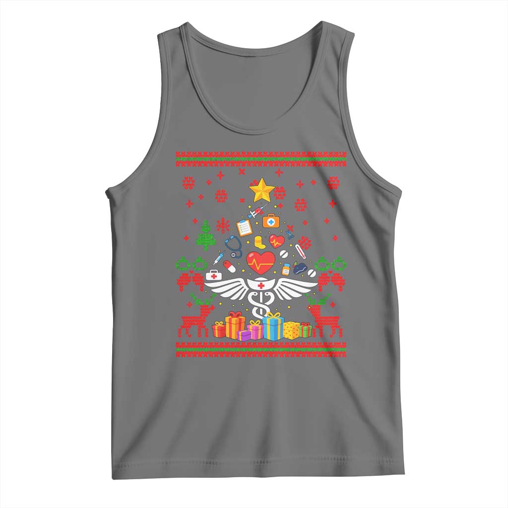 Funny Christmas Healthcare Worker Tank Top Nurses And Doctors Pine Tree TS12 Black Heather Print Your Wear