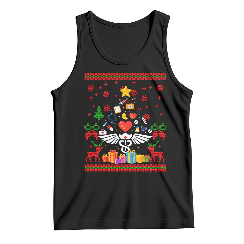 Funny Christmas Healthcare Worker Tank Top Nurses And Doctors Pine Tree TS12 Black Print Your Wear