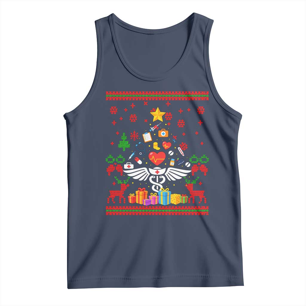 Funny Christmas Healthcare Worker Tank Top Nurses And Doctors Pine Tree TS12 Navy Print Your Wear