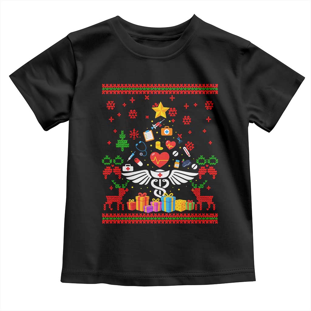 Funny Christmas Healthcare Worker Toddler T Shirt Nurses And Doctors Pine Tree TS12 Black Print Your Wear