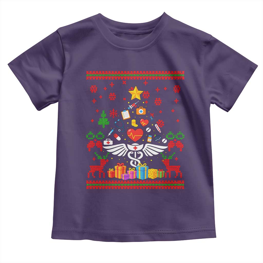 Funny Christmas Healthcare Worker Toddler T Shirt Nurses And Doctors Pine Tree TS12 Purple Print Your Wear
