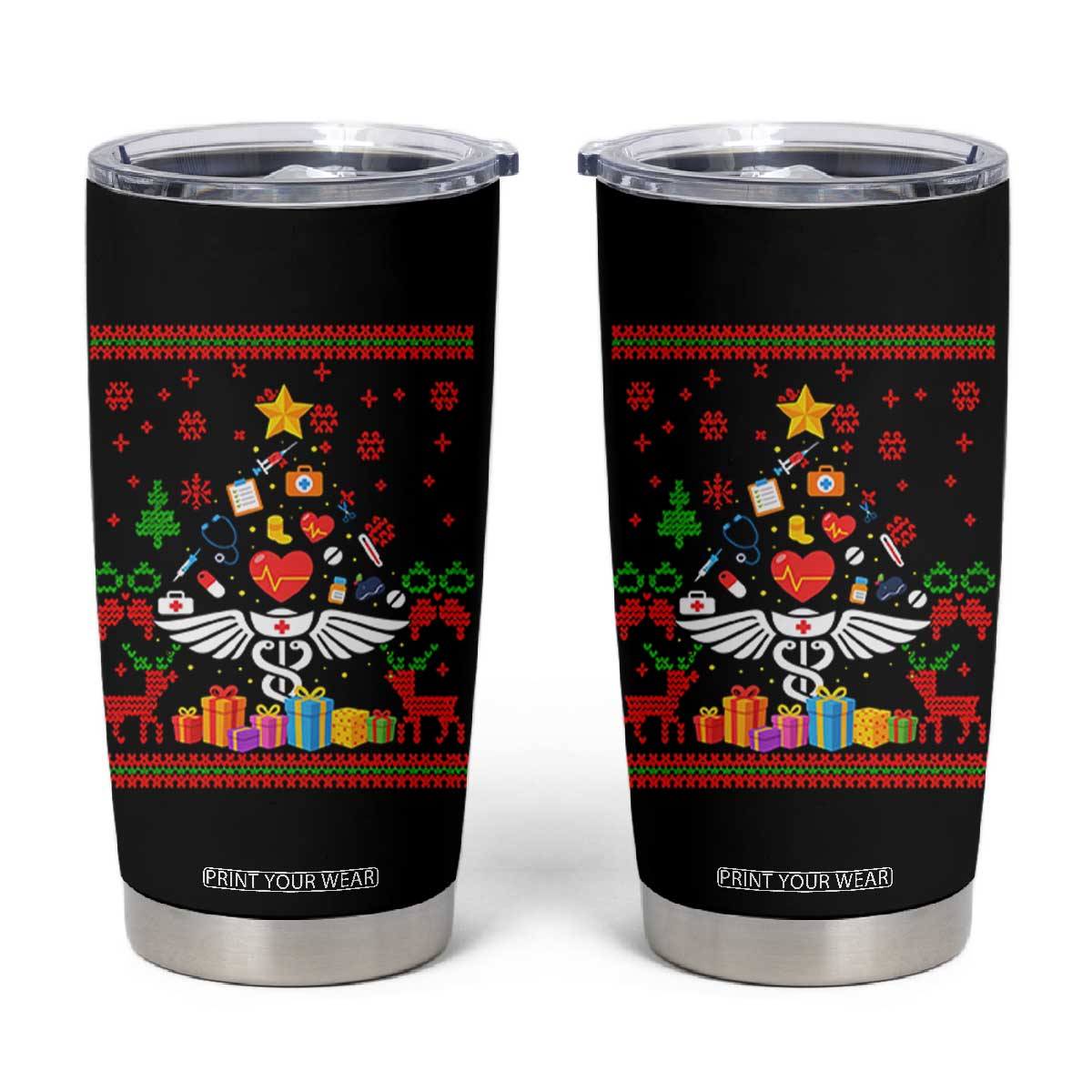 Funny Christmas Healthcare Worker Tumbler Cup Nurses And Doctors Pine Tree TS12 Black Print Your Wear