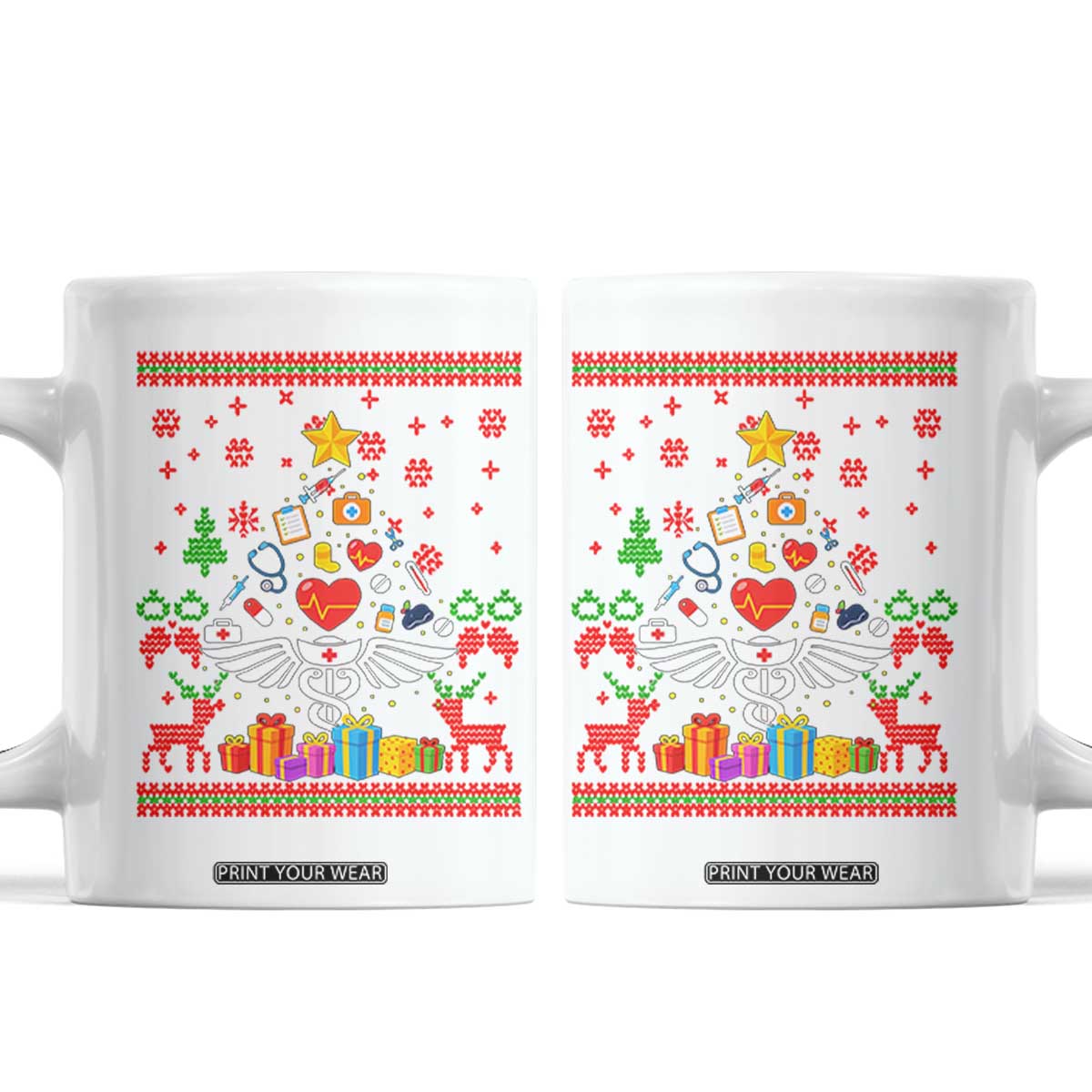 Funny Christmas Healthcare Worker Coffee Mug Nurses And Doctors Pine Tree TS12 Black Print Your Wear