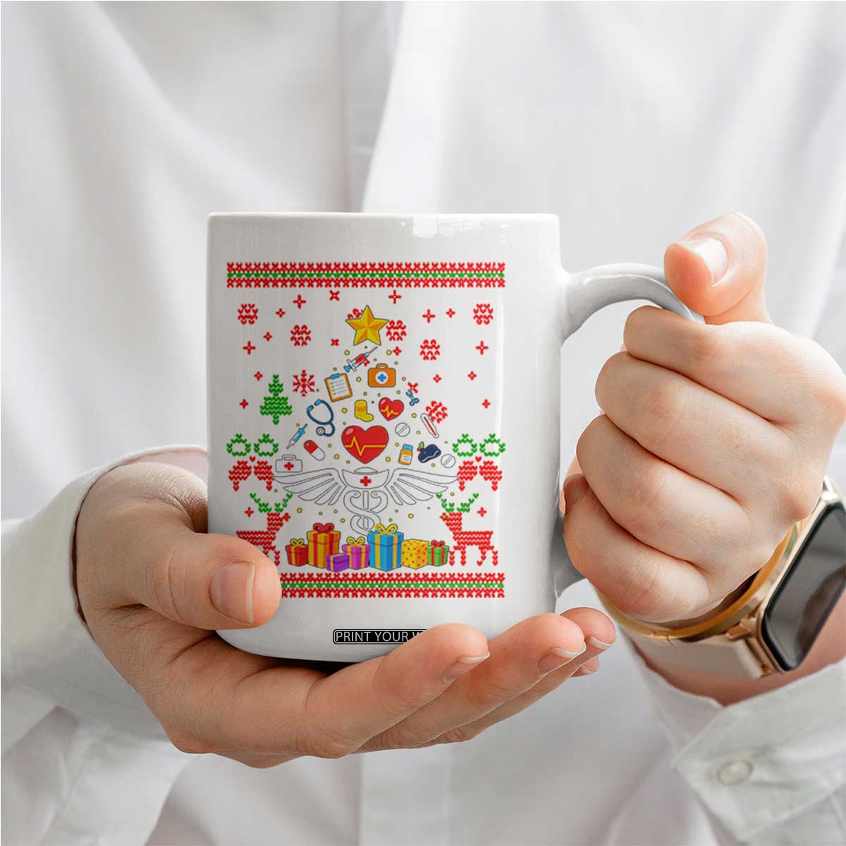 Funny Christmas Healthcare Worker Coffee Mug Nurses And Doctors Pine Tree TS12 Print Your Wear