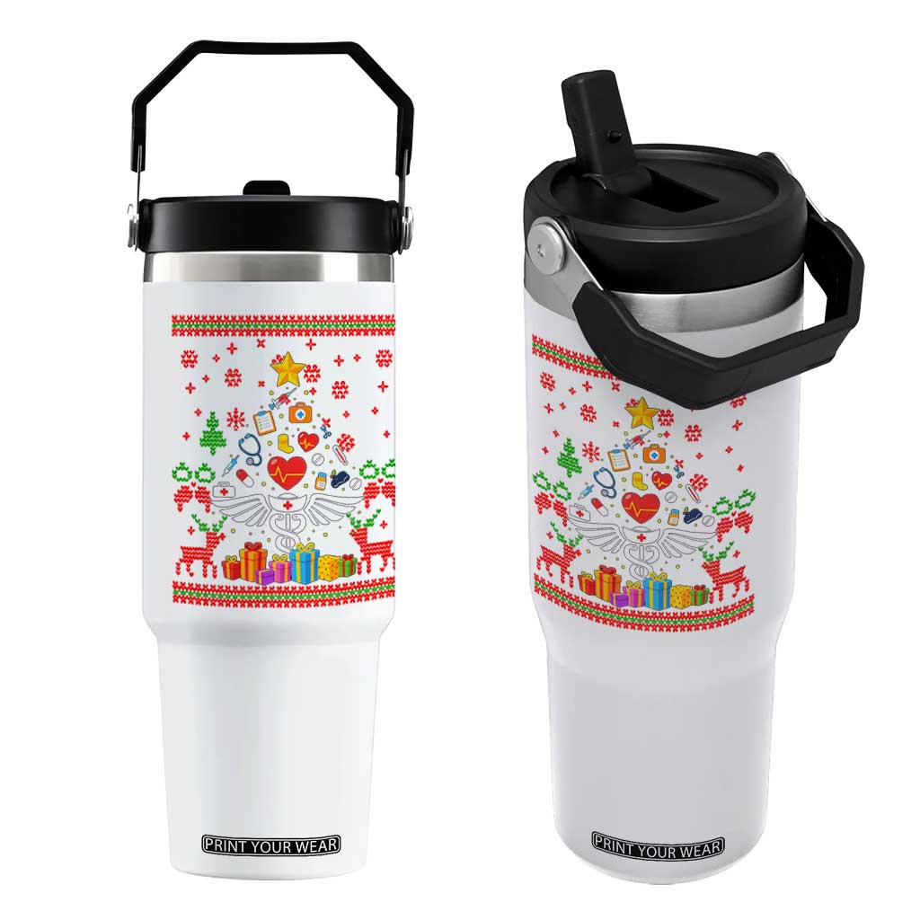 Funny Christmas Healthcare Worker Flip Straw Tumbler Nurses And Doctors Pine Tree TS12 One Size: 30 oz White Print Your Wear