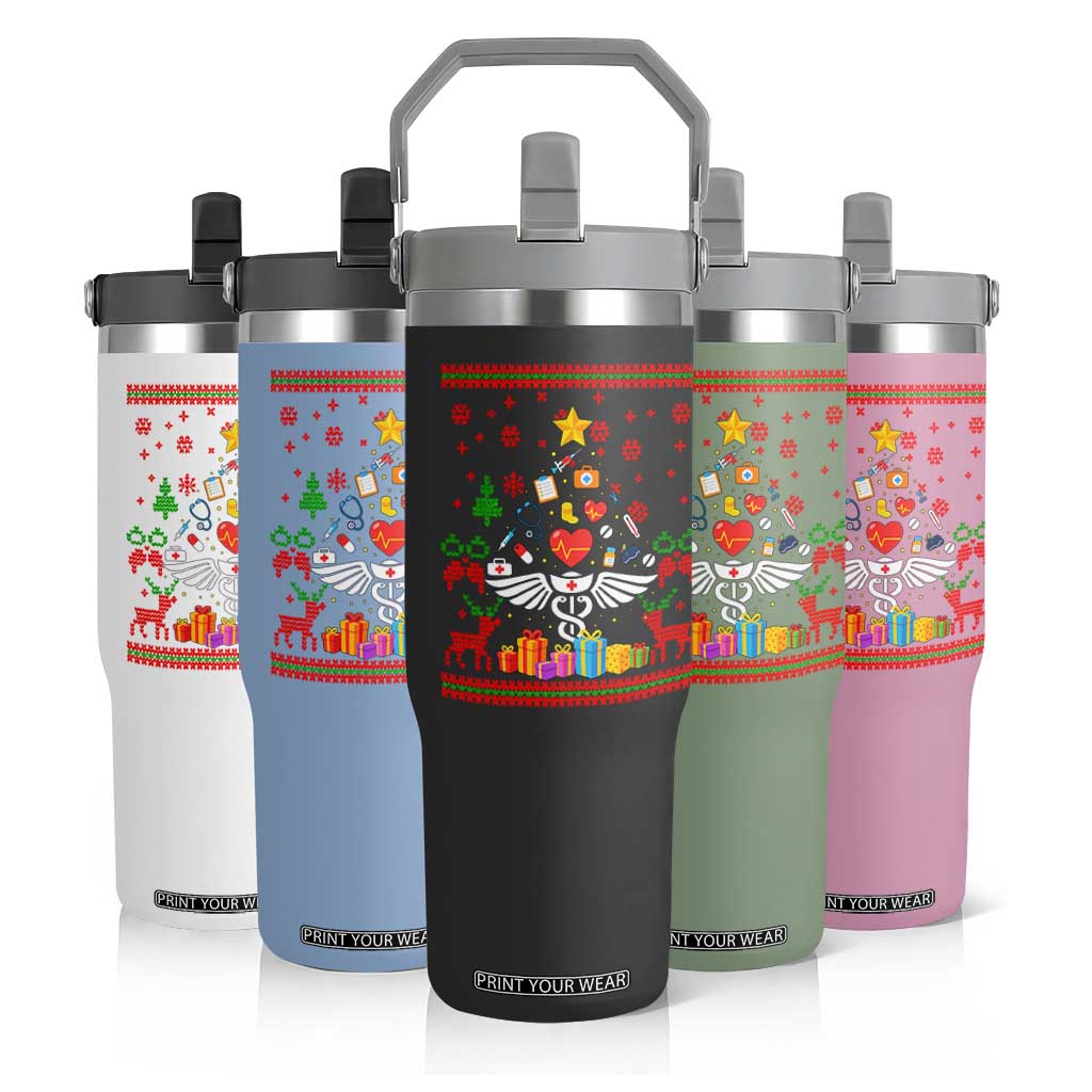 Funny Christmas Healthcare Worker Flip Straw Tumbler Nurses And Doctors Pine Tree TS12 Print Your Wear