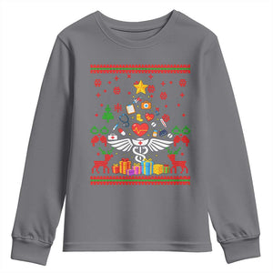 Funny Christmas Healthcare Worker Youth Sweatshirt Nurses And Doctors Pine Tree TS12 Charcoal Print Your Wear