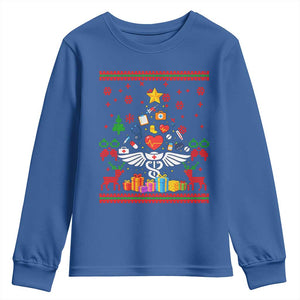 Funny Christmas Healthcare Worker Youth Sweatshirt Nurses And Doctors Pine Tree TS12 Royal Blue Print Your Wear