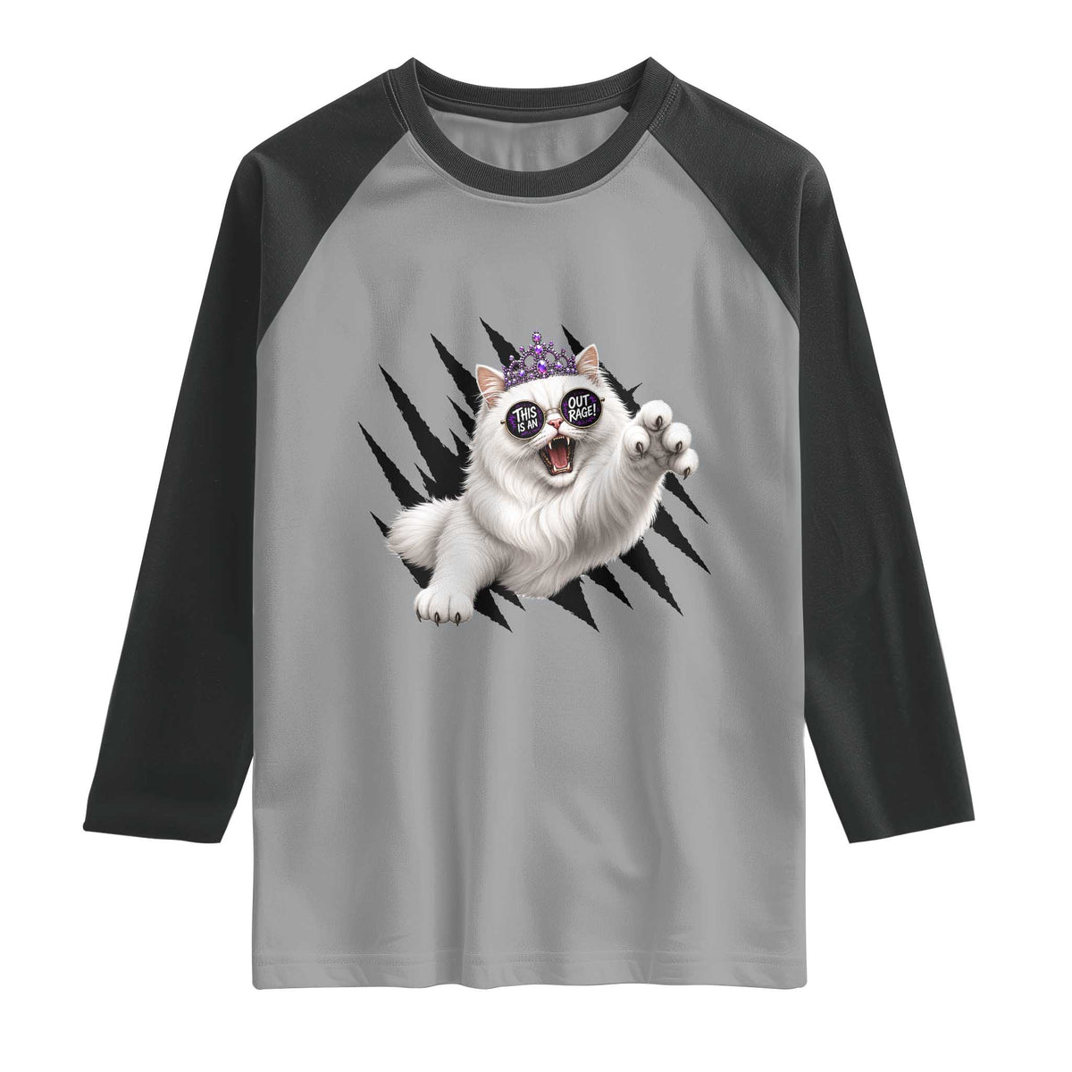 Funny Princess Cat With Featuring Scratch Effect Printed Raglan Shirt This Is An Outrage