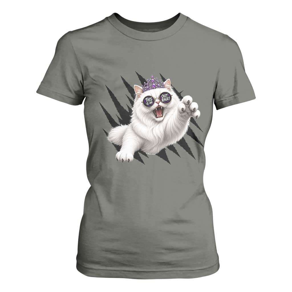 Funny Princess Cat With Featuring Scratch Effect Printed T Shirt For Women This Is An Outrage