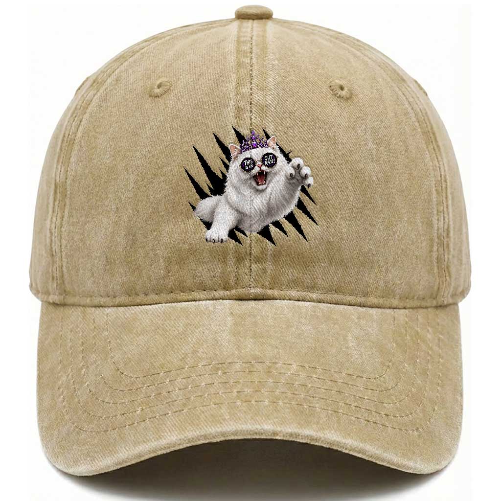 Funny Princess Cat With Featuring Scratch Effect Printed Washed Cotton Baseball Cap This Is An Outrage