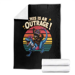 This Is An Outrage Cat Riding Dinosaur Throw Blanket Sci-Fi Book Lover Gift