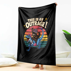 This Is An Outrage Cat Riding Dinosaur Throw Blanket Sci-Fi Book Lover Gift