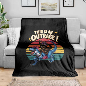 This Is An Outrage Cat Riding Dinosaur Throw Blanket Sci-Fi Book Lover Gift