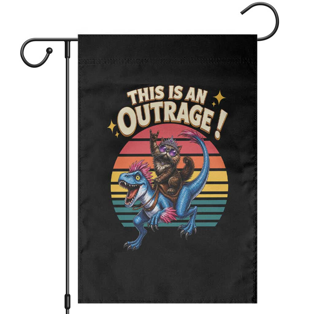 This Is An Outrage Cat Riding Dinosaur Garden Flag Sci-Fi Book Lover Gift TS12 Black Print Your Wear