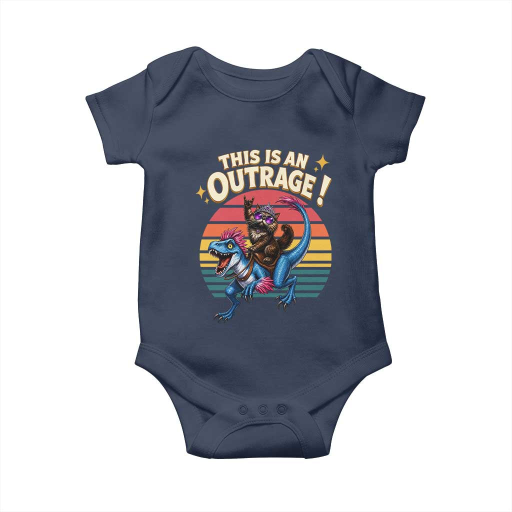 This Is An Outrage Cat Riding Dinosaur Baby Onesie Sci-Fi Book Lover Gift