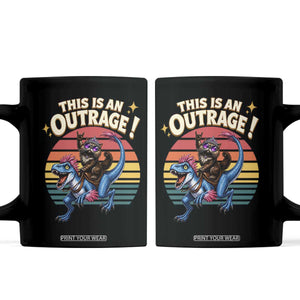 This Is An Outrage Cat Riding Dinosaur Coffee Mug Sci-Fi Book Lover Gift