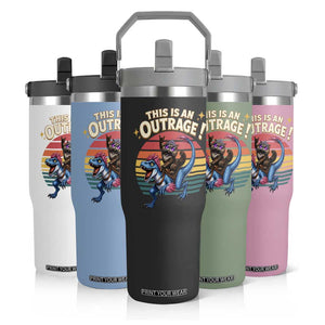This Is An Outrage Cat Riding Dinosaur Flip Straw Tumbler Sci-Fi Book Lover Gift
