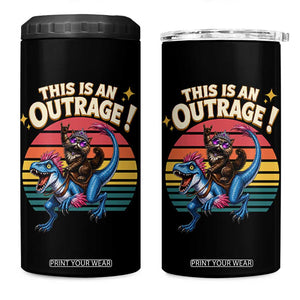 This Is An Outrage Cat Riding Dinosaur 4 in 1 Can Cooler Tumbler Sci-Fi Book Lover Gift