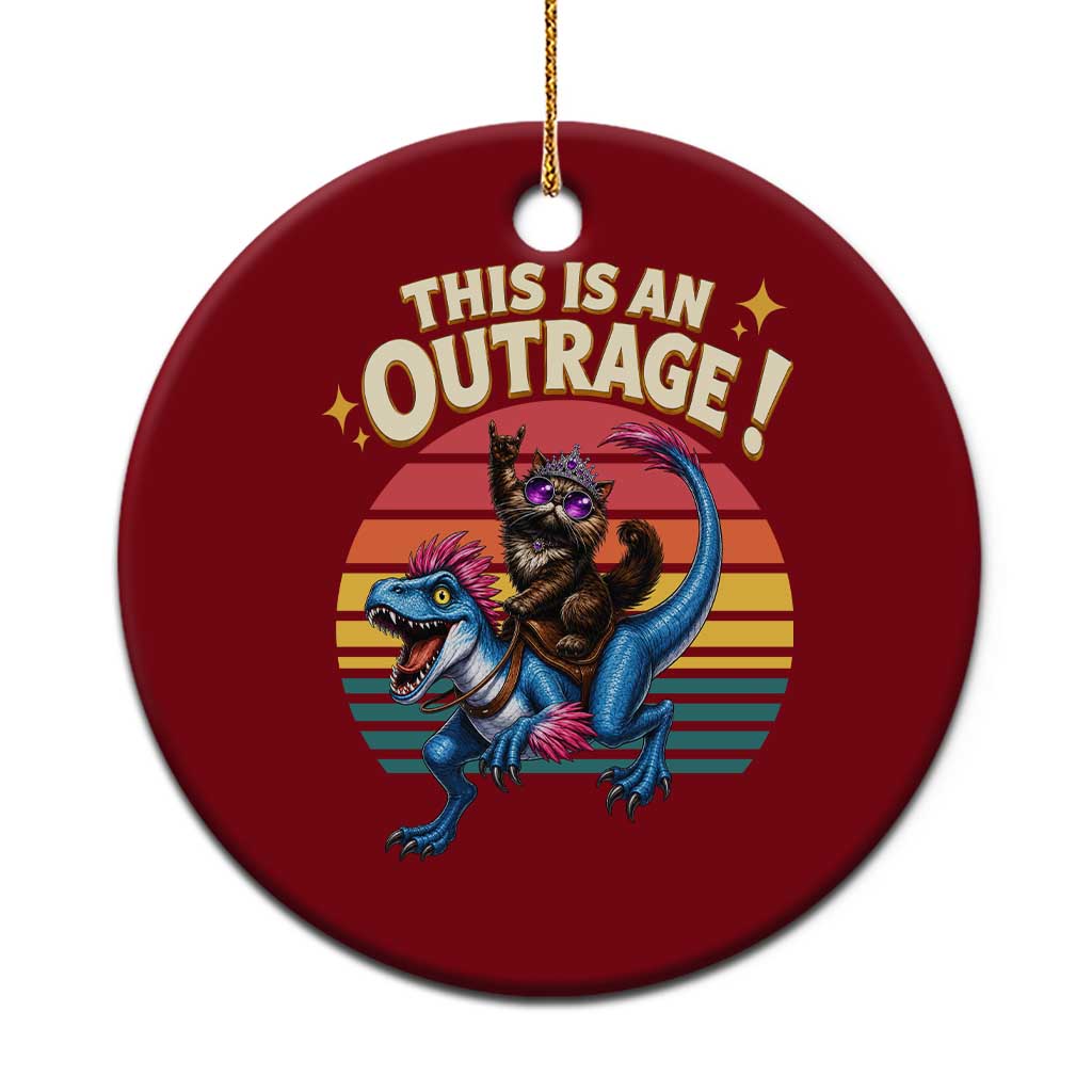 This Is An Outrage Cat Riding Dinosaur Ceramic Ornament Sci-Fi Book Lover Gift TS12 1pc Red Print Your Wear