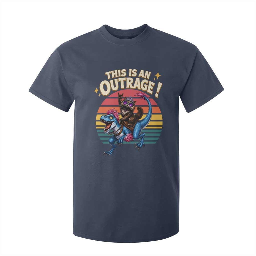 This Is An Outrage Cat Riding Dinosaur T Shirt For Kid Sci-Fi Book Lover Gift