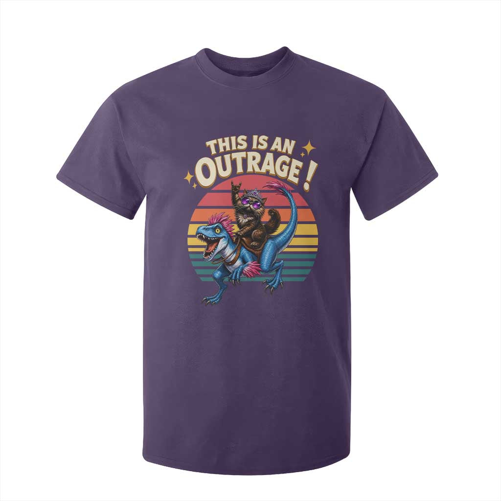 This Is An Outrage Cat Riding Dinosaur T Shirt For Kid Sci-Fi Book Lover Gift