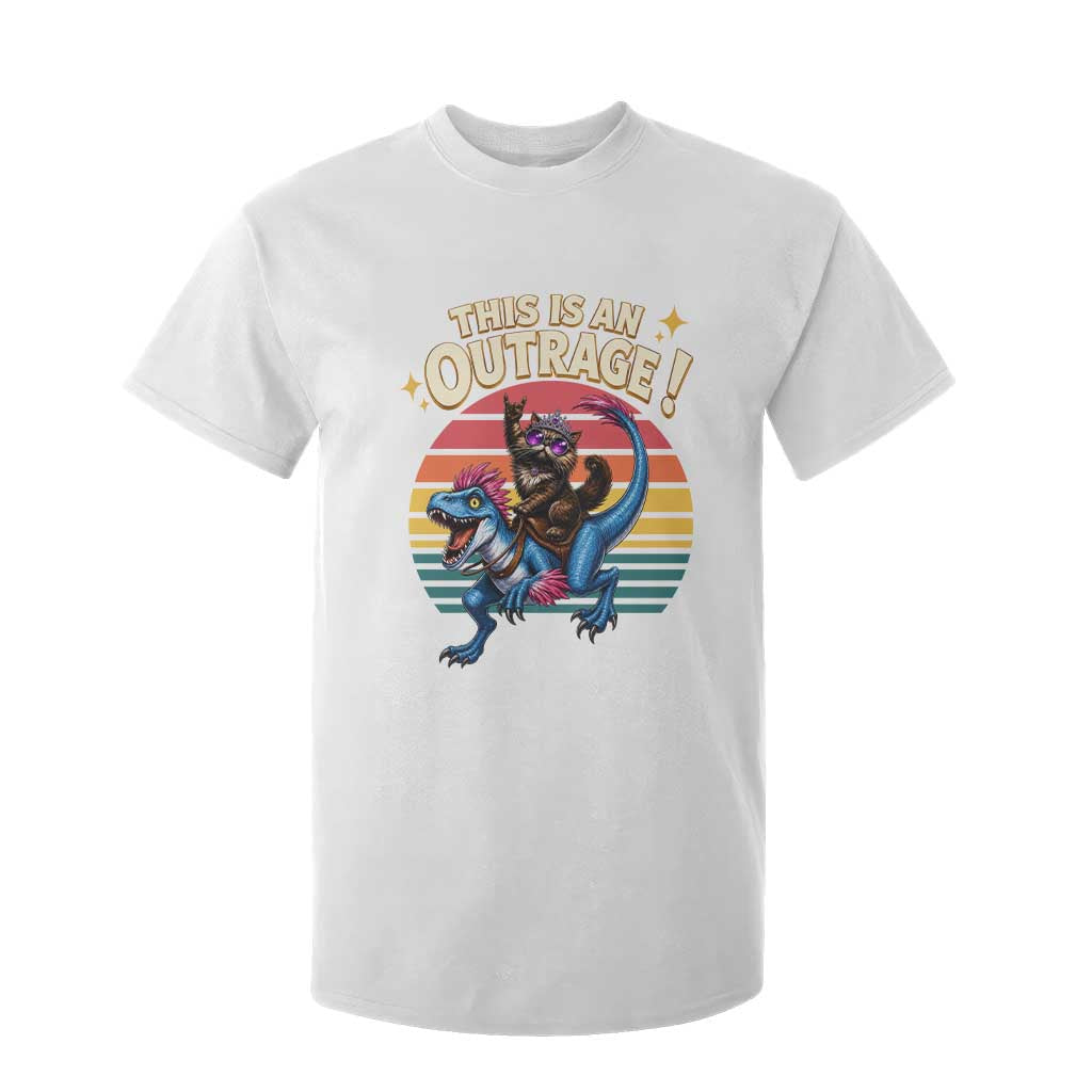 This Is An Outrage Cat Riding Dinosaur T Shirt For Kid Sci-Fi Book Lover Gift