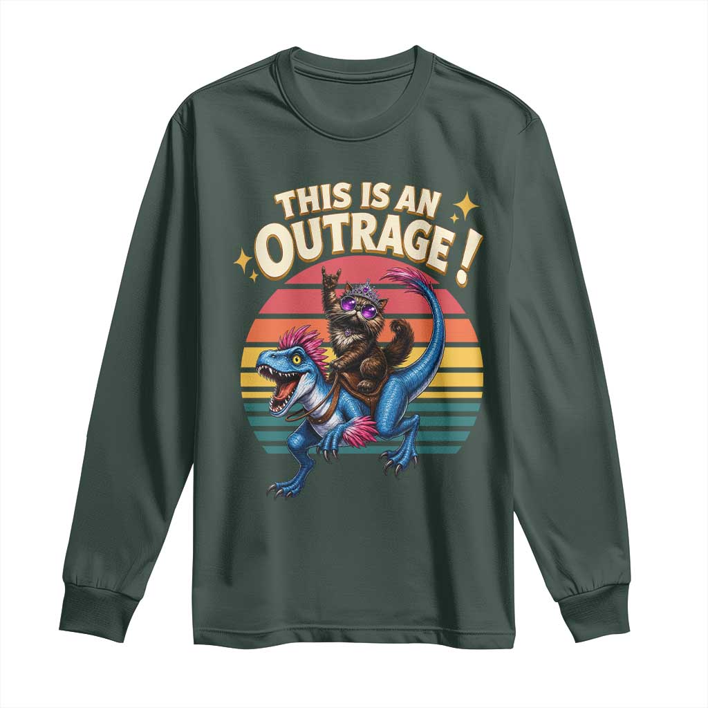 This Is An Outrage Cat Riding Dinosaur Long Sleeve Shirt Sci-Fi Book Lover Gift