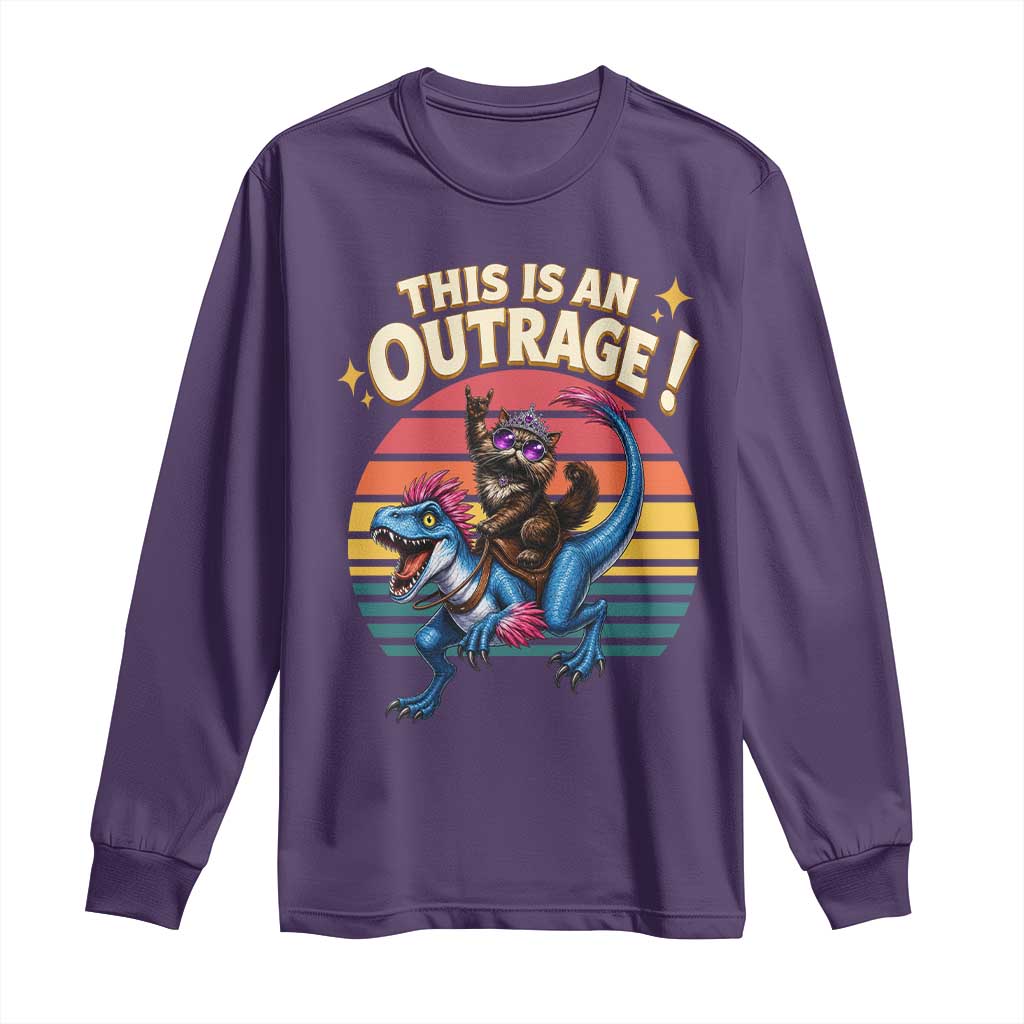 This Is An Outrage Cat Riding Dinosaur Long Sleeve Shirt Sci-Fi Book Lover Gift