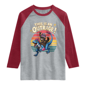 This Is An Outrage Cat Riding Dinosaur Raglan Shirt Sci-Fi Book Lover Gift