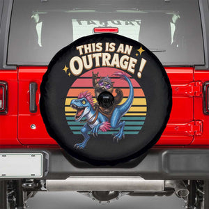 This Is An Outrage Cat Riding Dinosaur Spare Tire Cover Sci-Fi Book Lover Gift