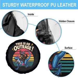 This Is An Outrage Cat Riding Dinosaur Spare Tire Cover Sci-Fi Book Lover Gift