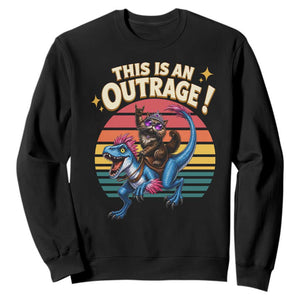 This Is An Outrage Cat Riding Dinosaur Sweatshirt Sci-Fi Book Lover Gift