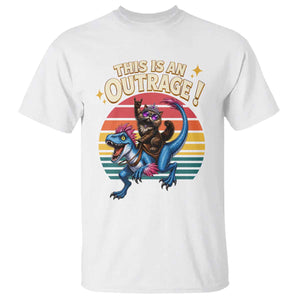 This Is An Outrage Cat Riding Dinosaur T Shirt Sci-Fi Book Lover Gift
