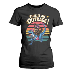 This Is An Outrage Cat Riding Dinosaur T Shirt For Women Sci-Fi Book Lover Gift