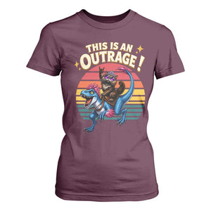 This Is An Outrage Cat Riding Dinosaur T Shirt For Women Sci-Fi Book Lover Gift