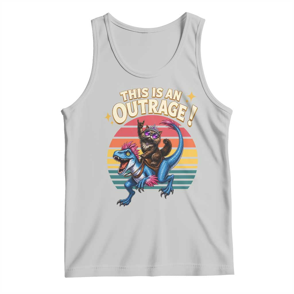 This Is An Outrage Cat Riding Dinosaur Tank Top Sci-Fi Book Lover Gift