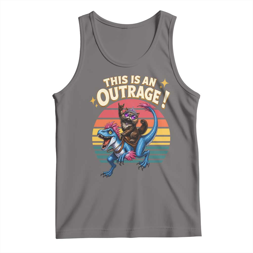 This Is An Outrage Cat Riding Dinosaur Tank Top Sci-Fi Book Lover Gift