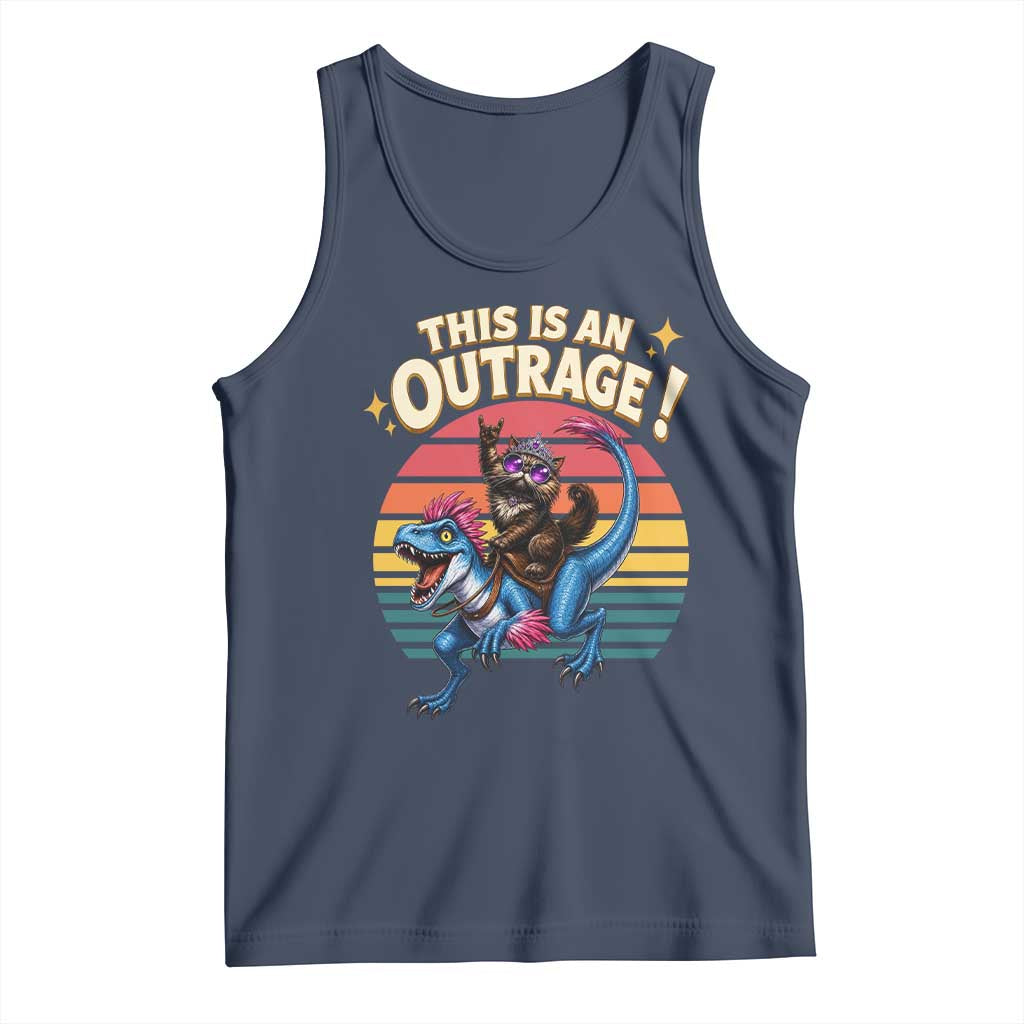 This Is An Outrage Cat Riding Dinosaur Tank Top Sci-Fi Book Lover Gift