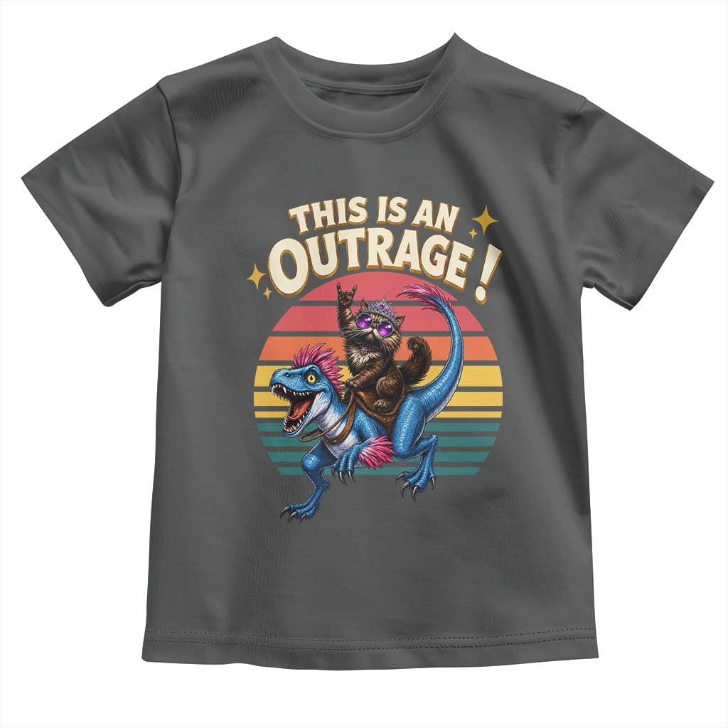 This Is An Outrage Cat Riding Dinosaur Toddler T Shirt Sci-Fi Book Lover Gift