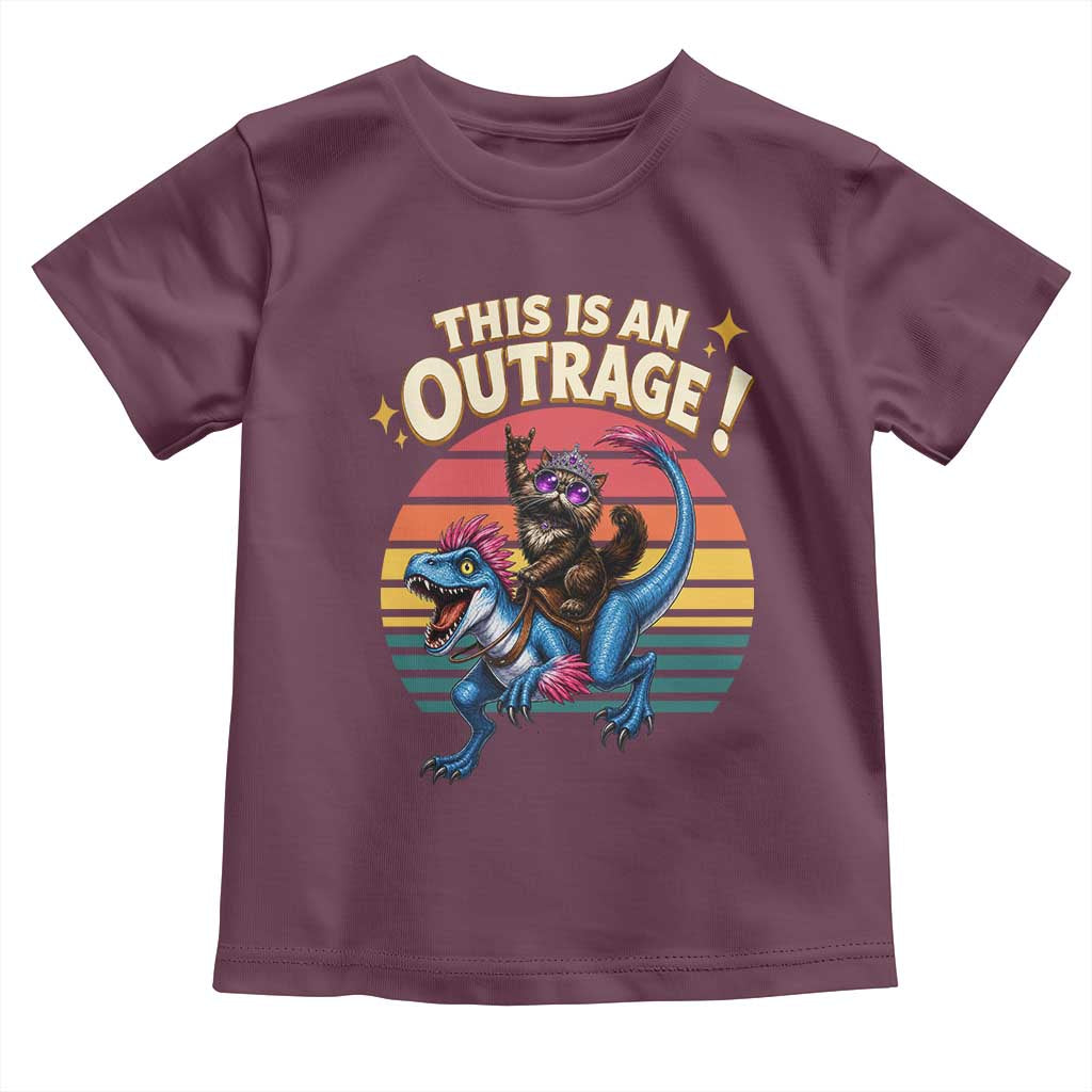 This Is An Outrage Cat Riding Dinosaur Toddler T Shirt Sci-Fi Book Lover Gift