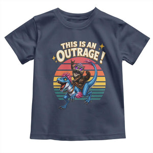 This Is An Outrage Cat Riding Dinosaur Toddler T Shirt Sci-Fi Book Lover Gift