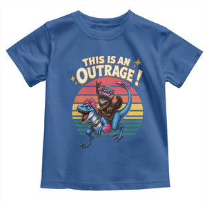 This Is An Outrage Cat Riding Dinosaur Toddler T Shirt Sci-Fi Book Lover Gift