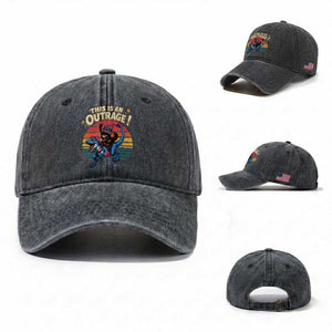 This Is An Outrage Cat Riding Dinosaur Washed Cotton Baseball Cap Sci-Fi Book Lover Gift