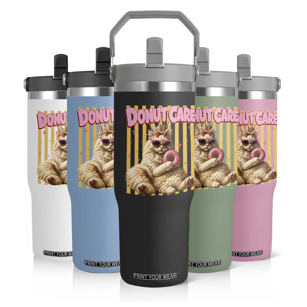 Funny Princess Cat Eating Donut Flip Straw Tumbler Sci-Fi Book Lover Gift