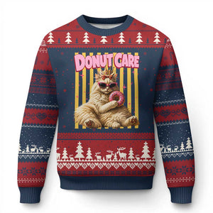 Funny Princess Cat Eating Donut Ugly Christmas Sweater Sci-Fi Book Lover Gift