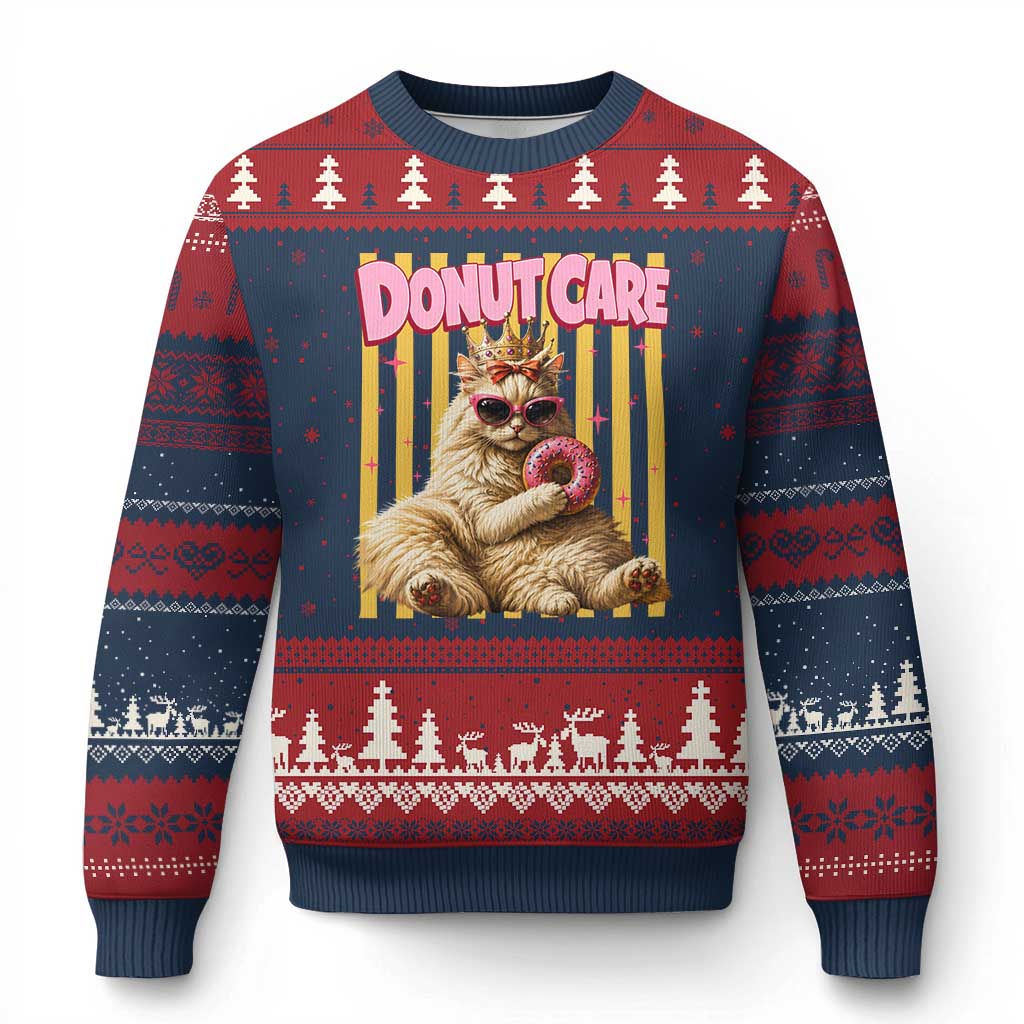 Funny Princess Cat Eating Donut Ugly Christmas Sweater Sci-Fi Book Lover Gift TS12 Navy Red Print Your Wear